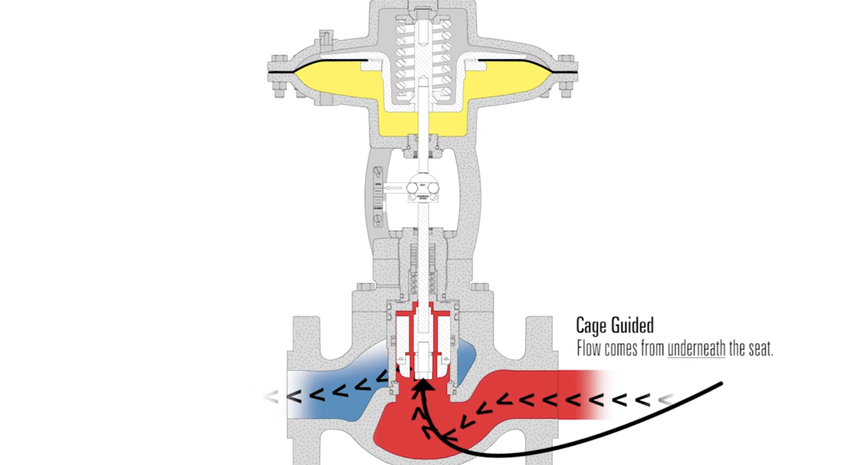 cage guided control valve flow path