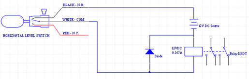 Horizontal Level Switch controlling a 12V DC DPDT