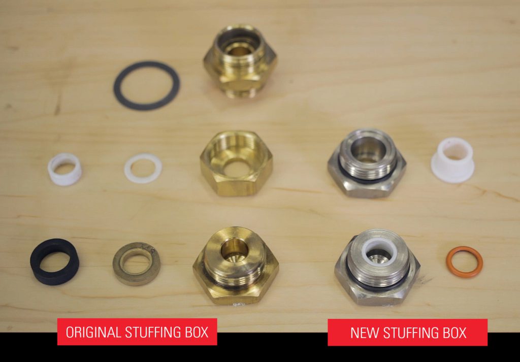 Original Treater Valve Stuffing Box compared to New Treater Valve Stuffing Box