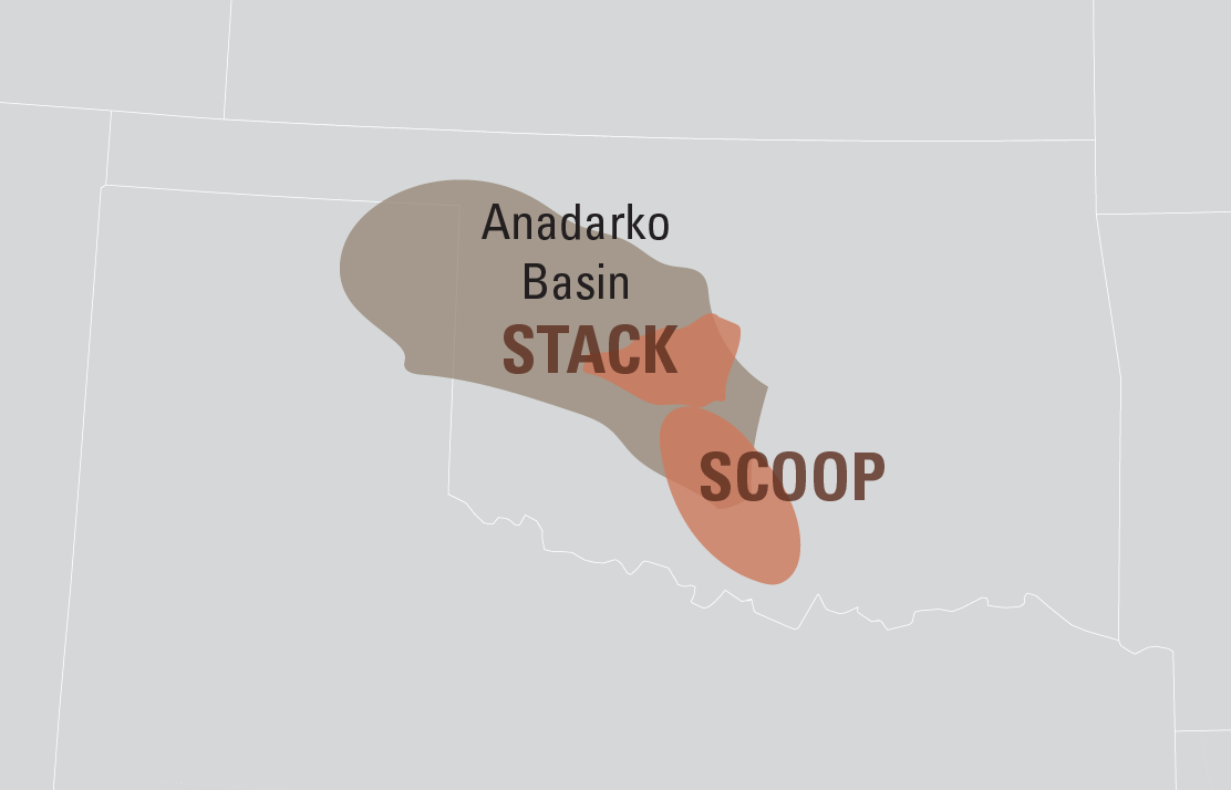 Location of Stack and SCOOP plays in the Oklahoma basins