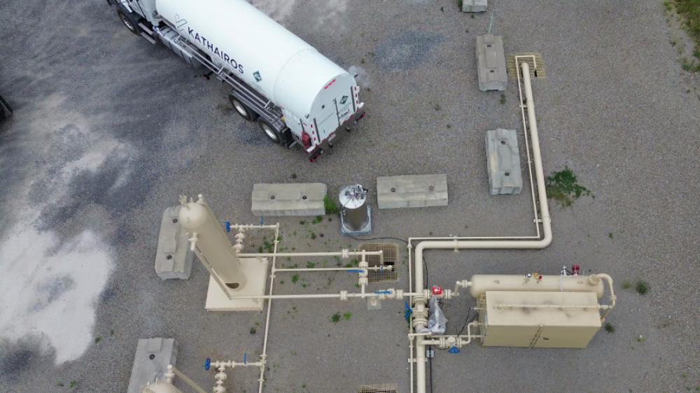 Birds Eye View of Kathairos Tank and Truck at a Well Site