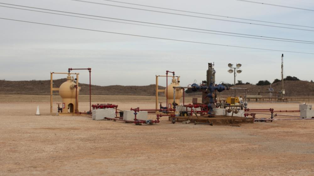 Flowback well site in the Woodford Shale