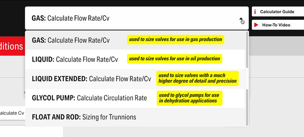 Sizing Calculator Options