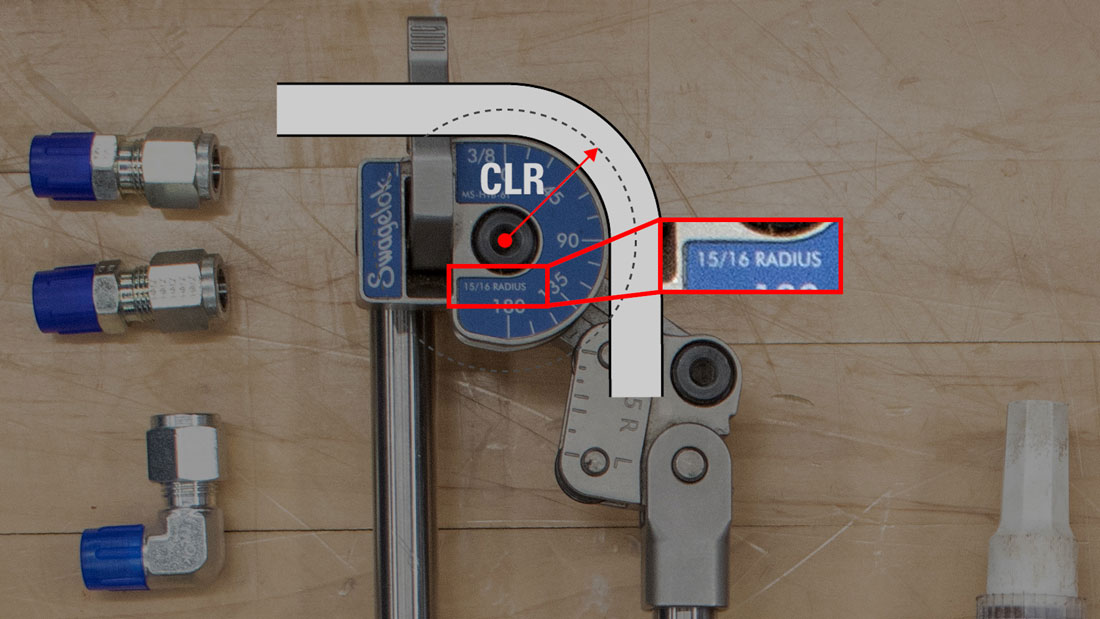 tubing bending center line radius CLR example and radius bending size on tool