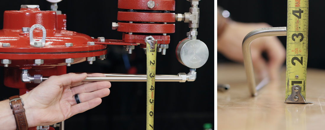 measuring for an offset tubing bend on pneumatic devices