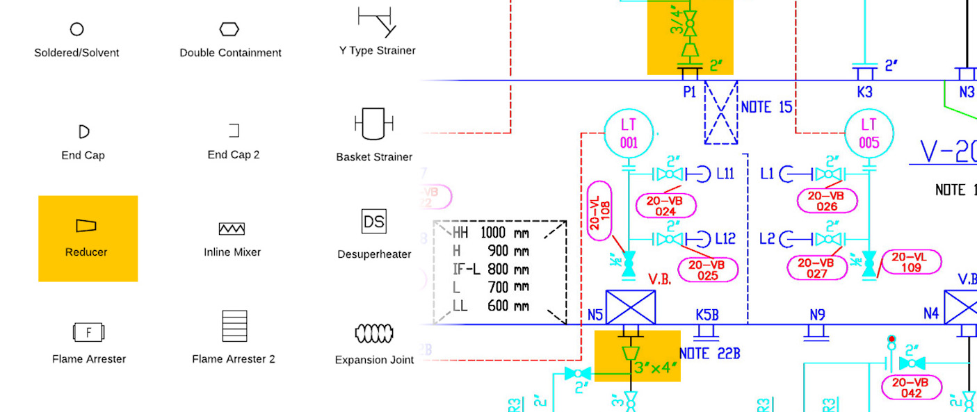 Piping Symbol Example with Reducers