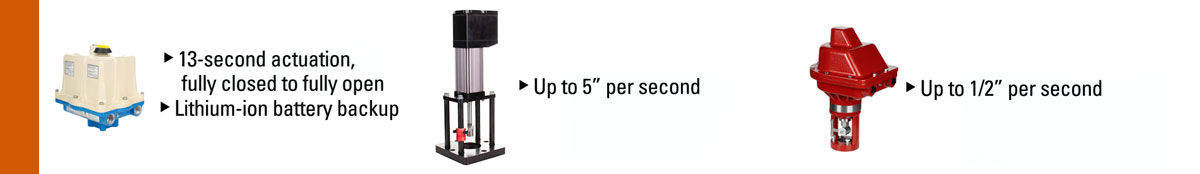 valvcon, tritex, and kimray electric actuator comparison for actuation speed