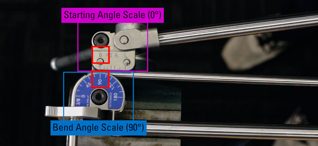 tubing benders showing starting angle scale and bend angle scale