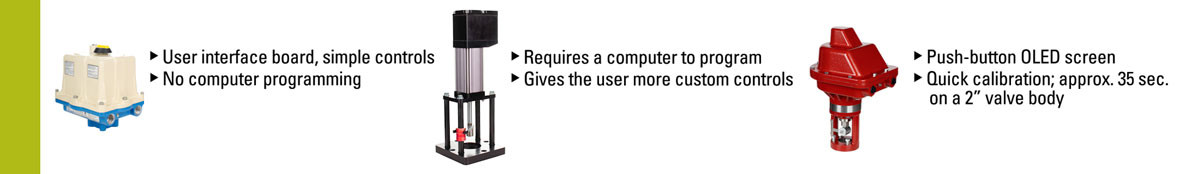 valvcon, tritex, and kimray electric actuator comparison for user interface