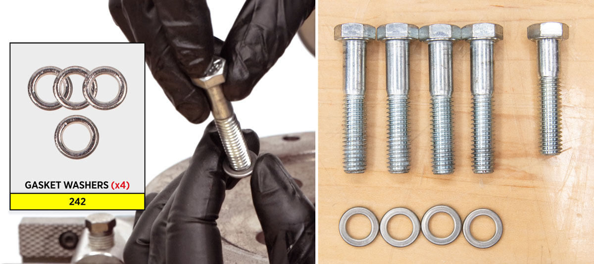 different length bolts and 242 gasket washers