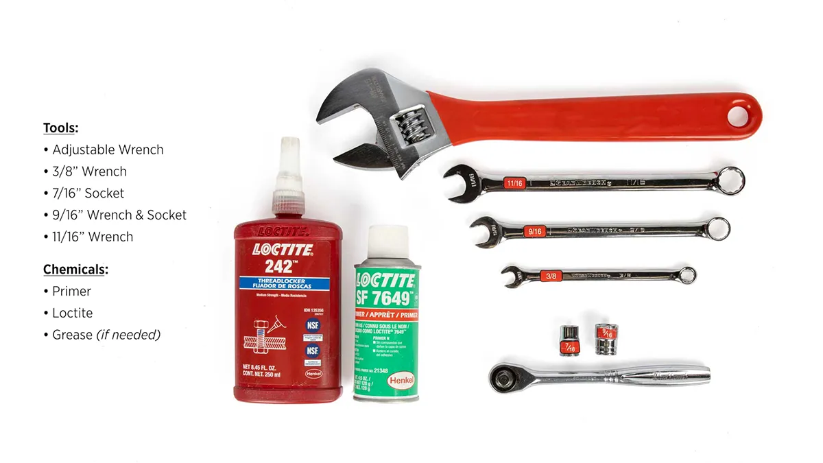 photo of tools needed to convert control valve actuation