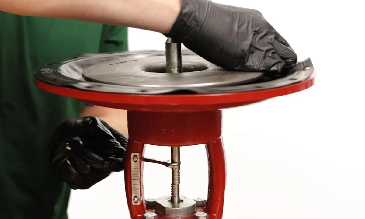 3/8" wrench shown on stem flats to remove diaphragm plate