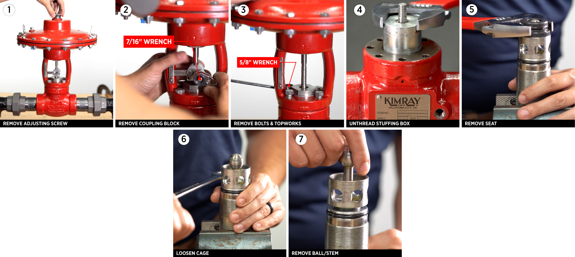 Steps 1-7 for disassembly to replace control valve trim