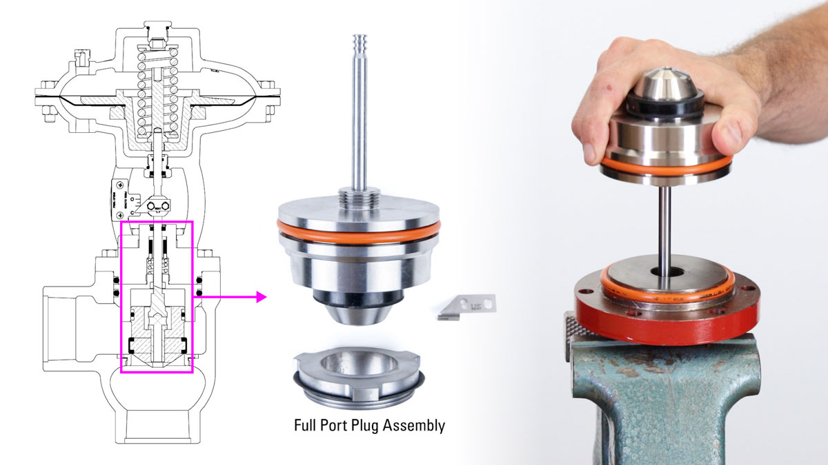 illustration and photo of where the plug assembly is in an LPHV